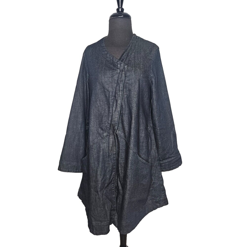 PRAIRIE UNDERGROUND Blue Jacket Small Organic Cotton Asymmetric Zip Mid Length